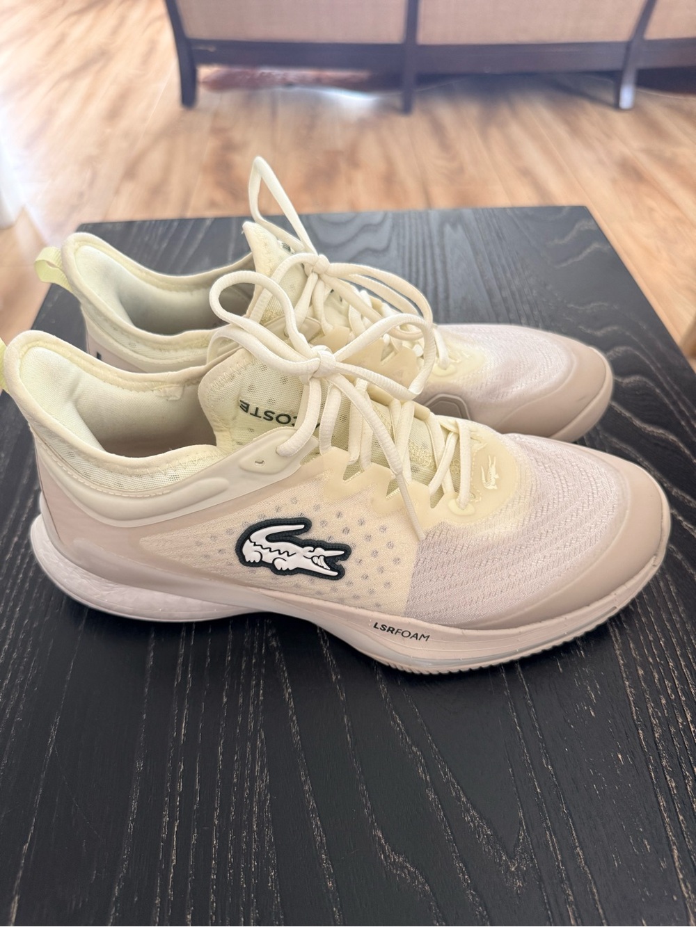Lacoste AGLT23 Women's  Yellow Knit Lace-Up Tennis Ccourt Sneakers